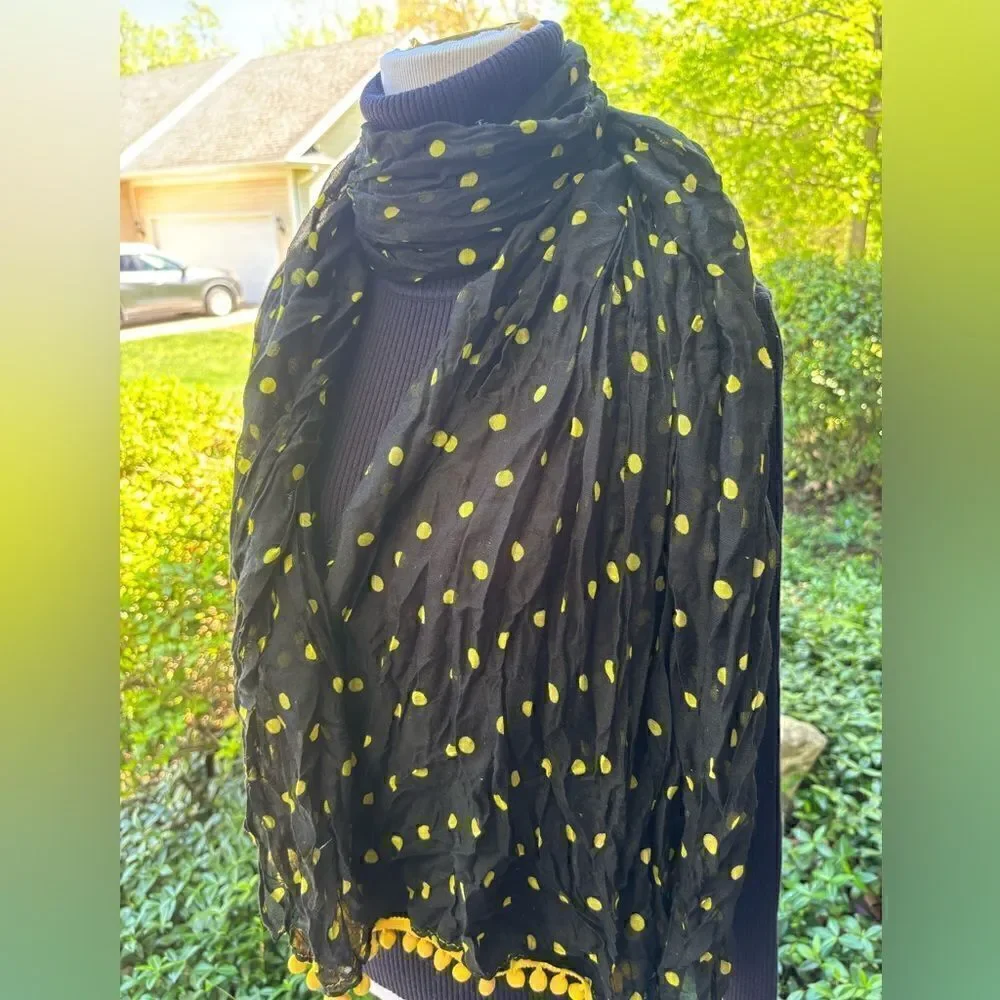 NWT Altar’d State Black and Yellow Polka Dot Scarf/Wrap